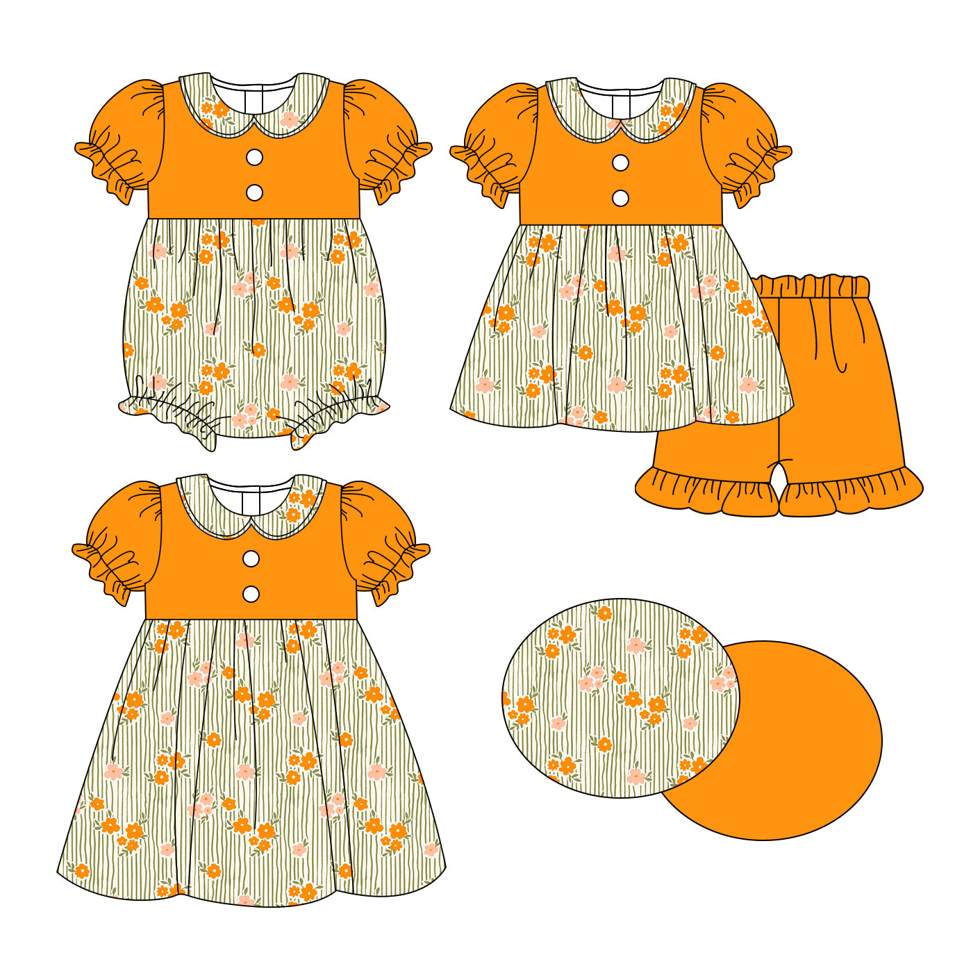 25.10.28 custom each style moq 5 eta 6-8week Sibling Sister floral baby short sleeve shorts sets and romper and dress match design