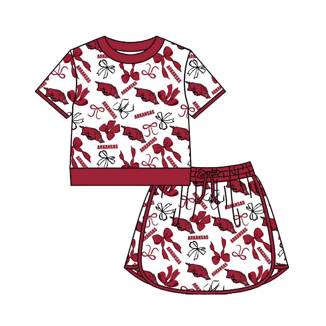Custom moq 5 mix size summer teams Girls Red  Polka Dot Top Shorts Set Top Skirt Short Set Zipper Pullover Pants Set