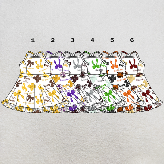 custom moq 5 mix size XY062906 Baby Girls Bows Print Strap Knee Length Yoga Skort Dress Activity Wear