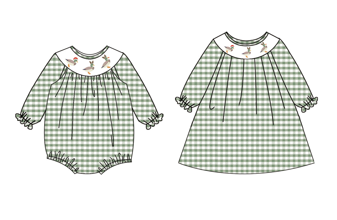 25.6.4 custom each style moq 5eta 4-6week Sibling Sisters Christmas duck baby girl long sleeve dress and rompers match family design
