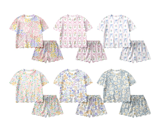 26.1.17 custom each style moq 5 eta 6-8week Sibling Sisters bow floral baby boy clothes short sleeve shorts sets 6 match family design