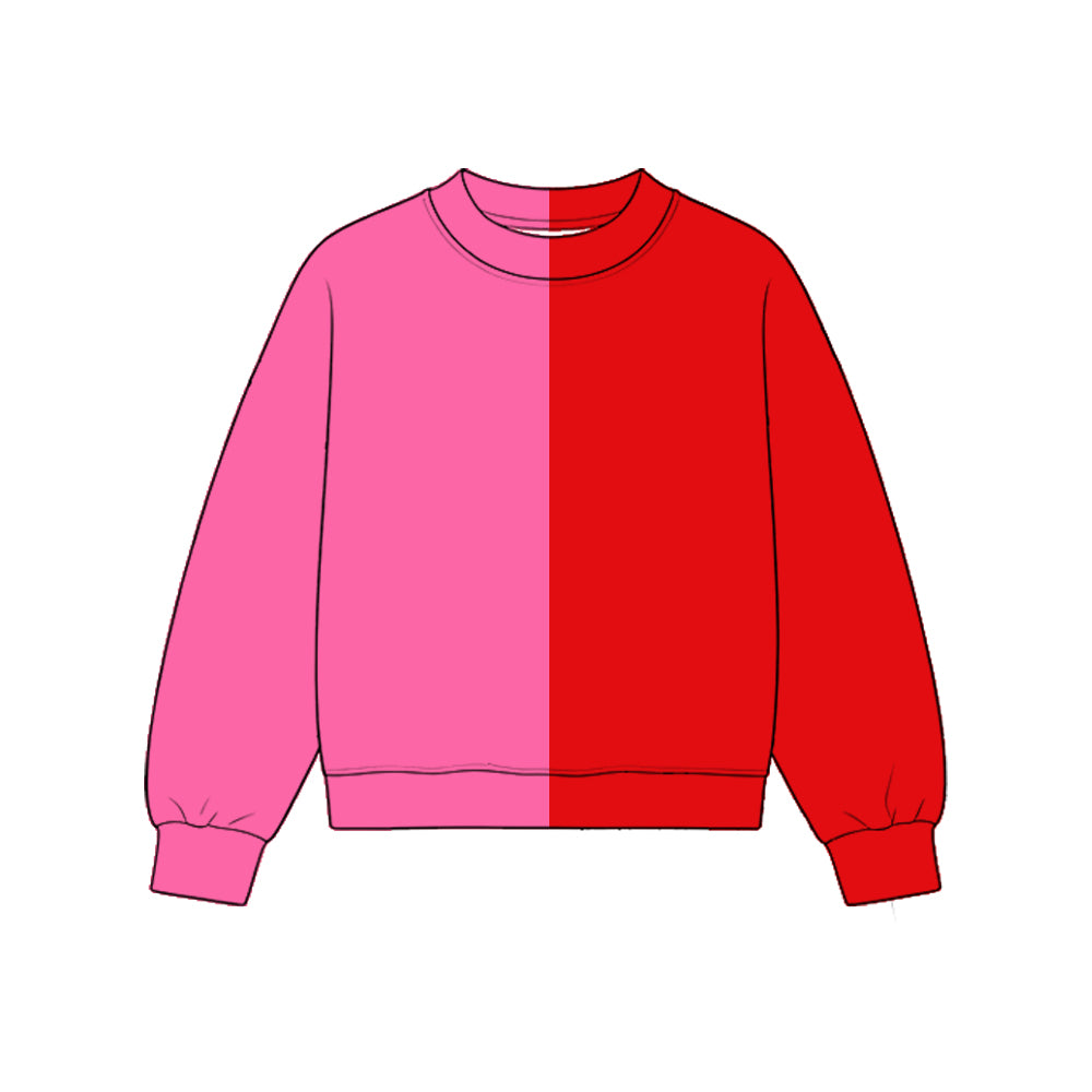 Custom moq 5 girls  Blank Cotton Raspberry Pink + Bright Red Fabric Sweatshirt