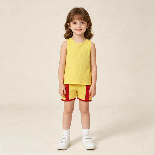 RTS NO MOQ cotton GSSO3466 Baby Girls Cute Yellow Sleeveless Back Bows Tunic Ruffle Shorts Sets