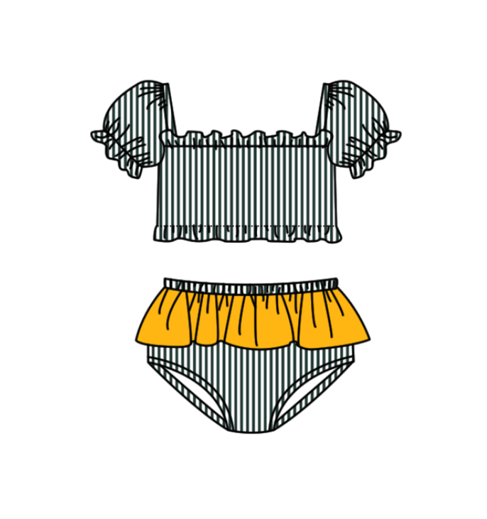 Custom moq 5 mix size milk silk summer teams baby girl boys clothes Dark Green Two-Piece Swimsuit Set One Piece Swimsuits boy swim trunks
