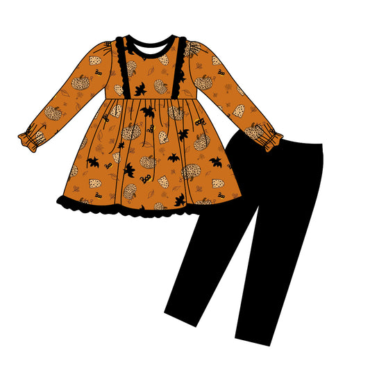 6.3 custom each style moq 5eta 4-6week Sibling Sister Pumpkin brown baby girls outfits and dress and baby romper match family design