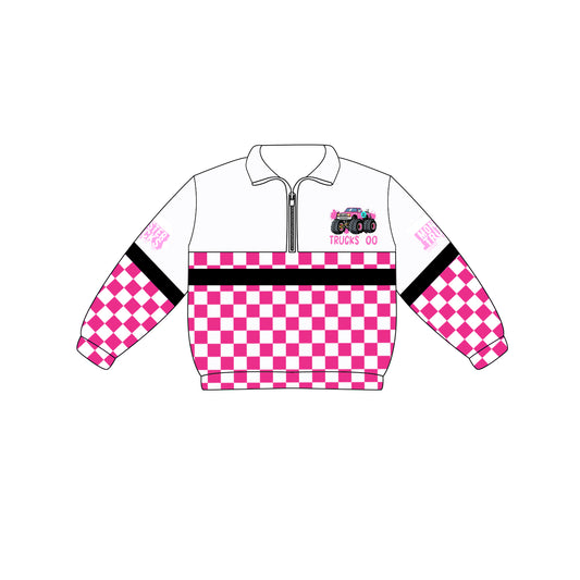 Custom moq 5 mix size milk silk summer teams Adult And Kids Long Sleeve Checked White  Tee Shirts Zip Pullovers Tops