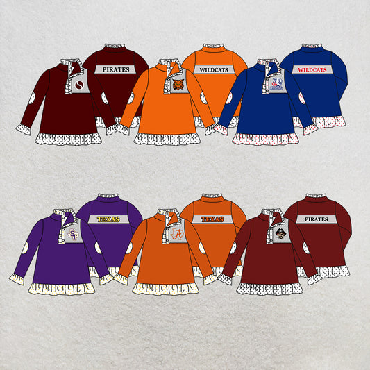 custom moq 5 mix size MSD072106 Baby Girls Zip Pullover Long Sleeve Team Top