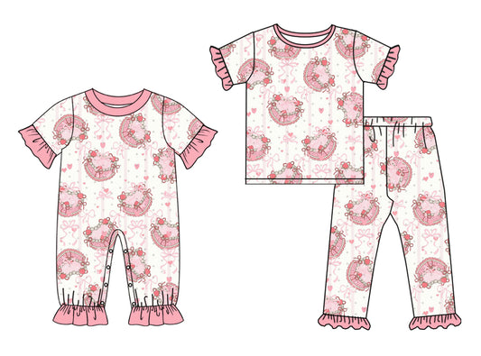 25.10.1 custom each style moq 8 eta 6-8week Sibling Sisters bow love floral baby girl clothes short sleeve pants sets and romper match family design