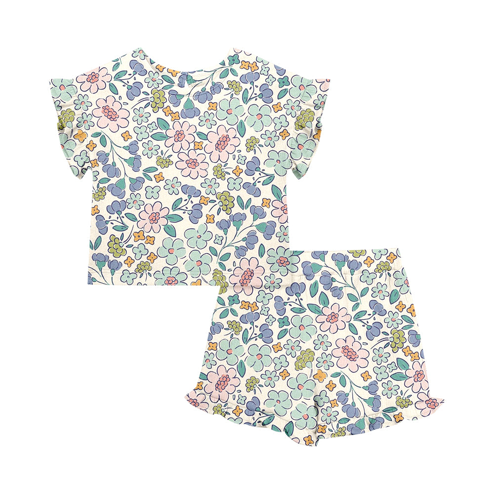 Custom moq 5 mix size Sibling Baby Girl Floral print Short-Sleeved Top And Shorts Set Cute  Clothing for Little Ones