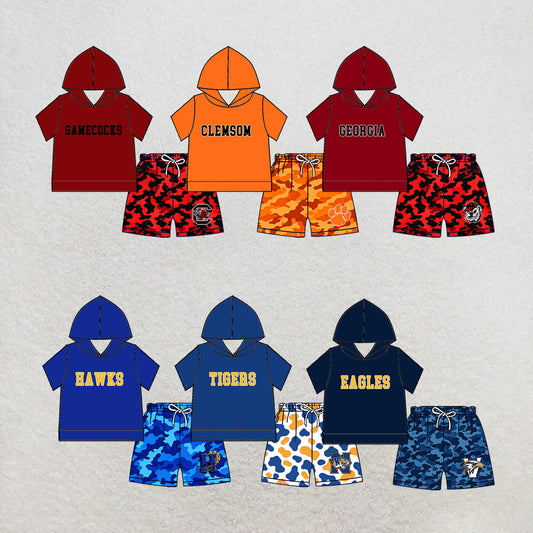 custom moq 5 mix size MSD070906 Baby Kids Short Sleeve Hooded Top And Camo Elastic Waist Shorts Clothes Set
