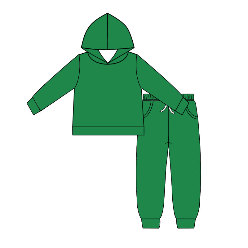 Custom moq 5 Boys blank cotton fabric hoodie joggies Dark green hooded top and trousers set