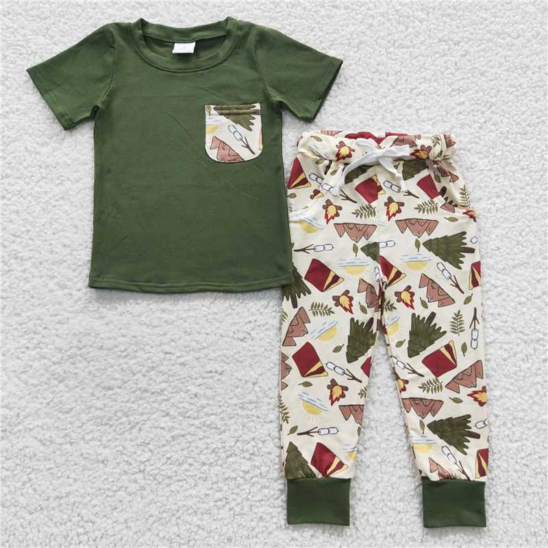 Baby Girls boys Christmas style Forest print green Family siblings set