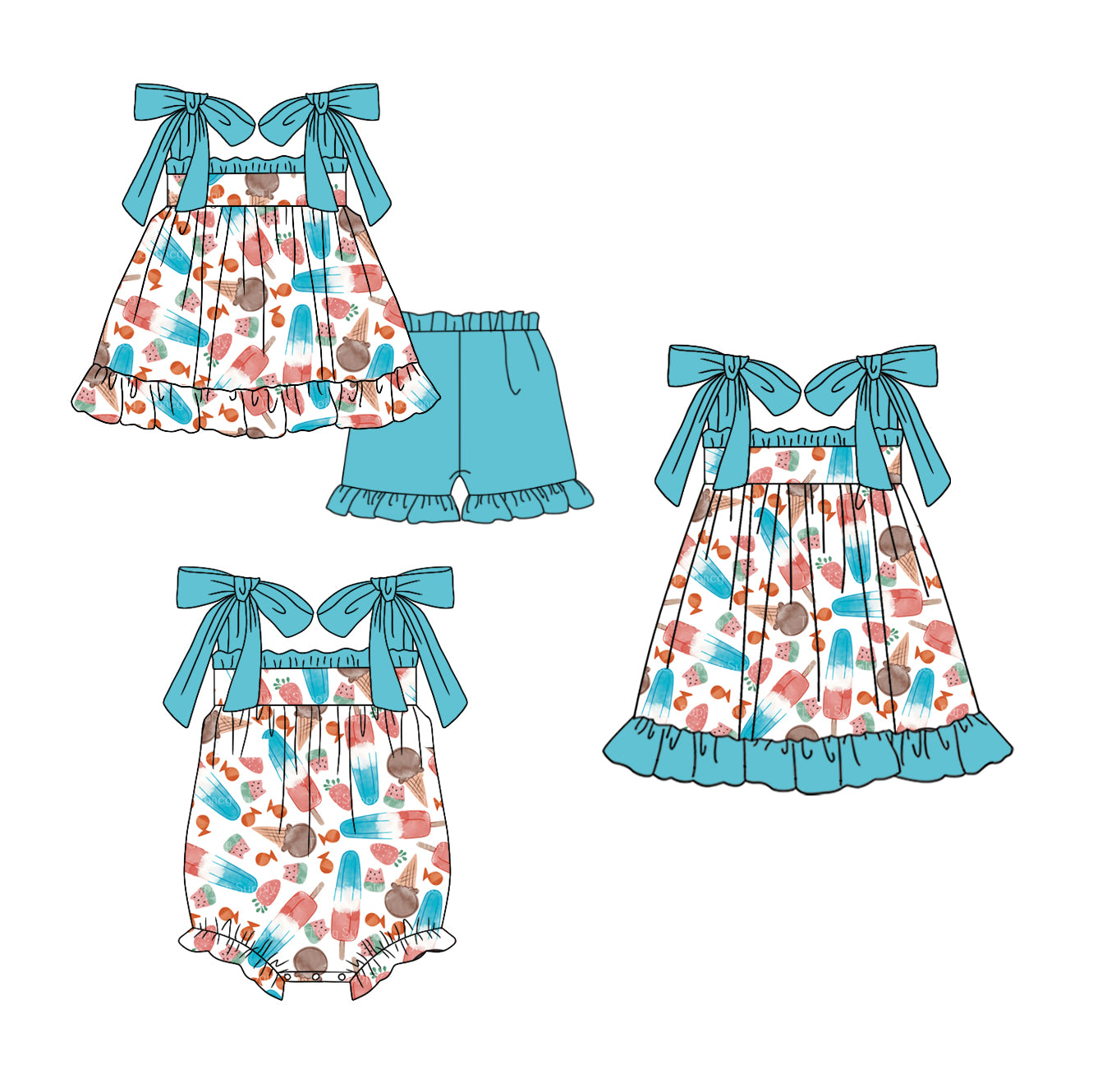 12.28 custom each style moq 5eta 4-6week Sibling Sister baby girl short sleeve shorts sets and dress and rompers match family design