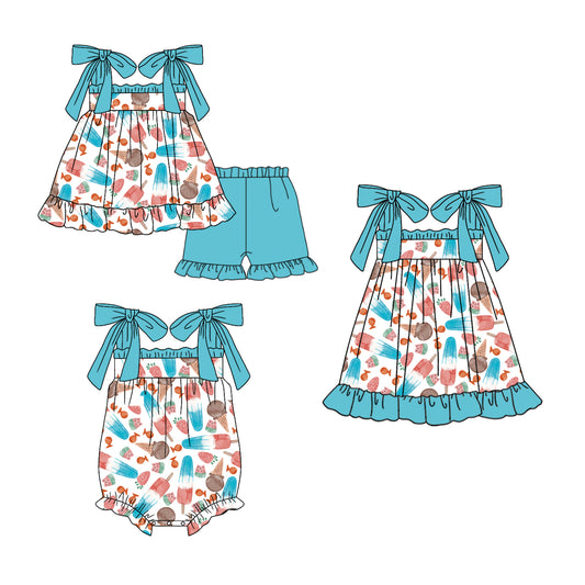 12.28 custom each style moq 5eta 4-6week Sibling Sister baby girl short sleeve shorts sets and dress and rompers match family design