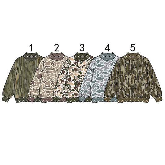 custom moq 5 mix size LNCKCS01001 High Neck Baby Kids Camo Print  Long Sleeve Pullover Sweatshirt Top