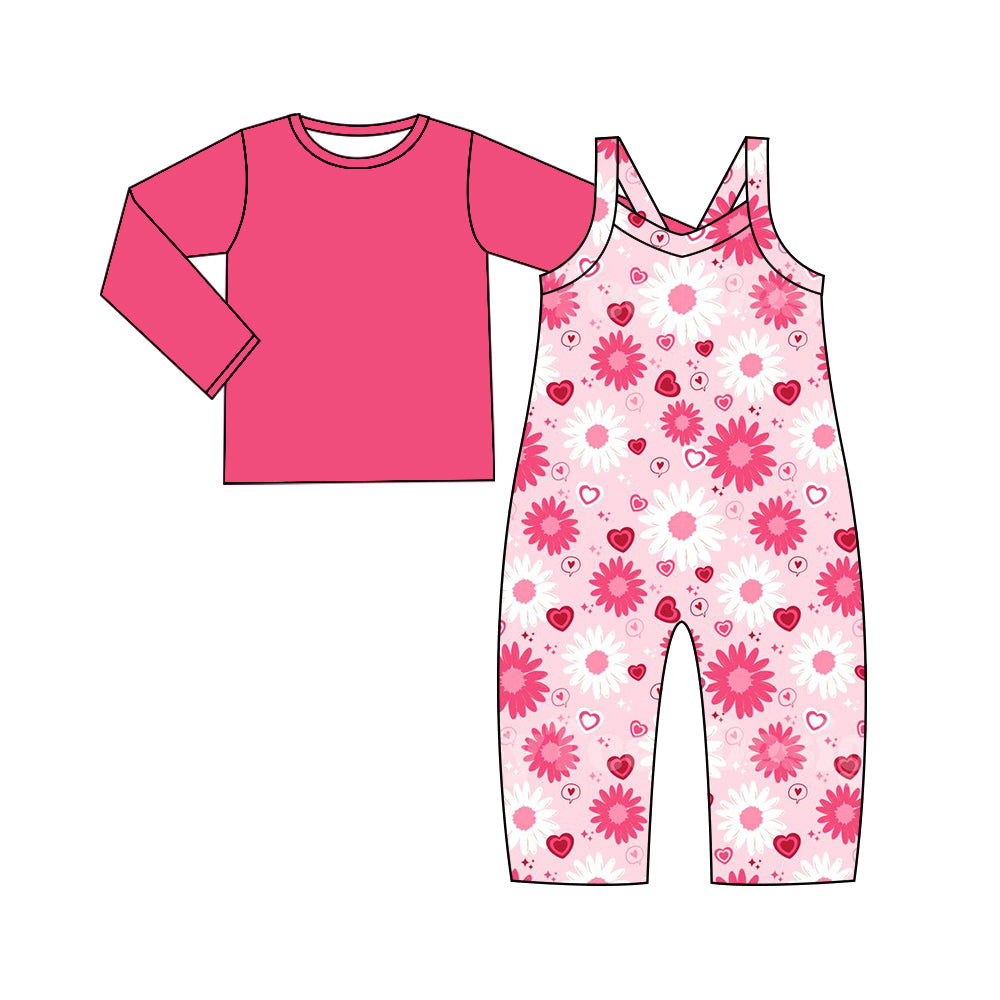 9.19 custom each style moq 5eta 4-6week baby girls clothes floral pink long sleeve suspender jumpsuits sets