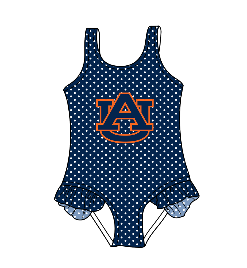 Custom moq 5 mix size milk silk summer teams Navy Blue Baby Girl Sleeveless Polka Dot Lace Onesie Swimsuit Cute Summer Beachwear for Little Girls