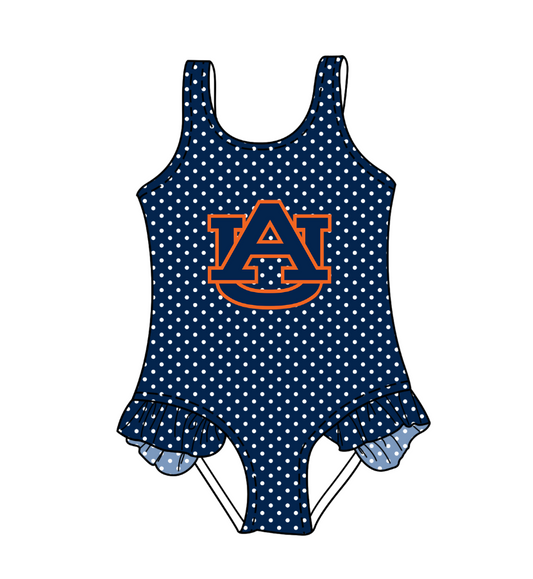 Custom moq 5 mix size milk silk summer teams Navy Blue Baby Girl Sleeveless Polka Dot Lace Onesie Swimsuit Cute Summer Beachwear for Little Girls