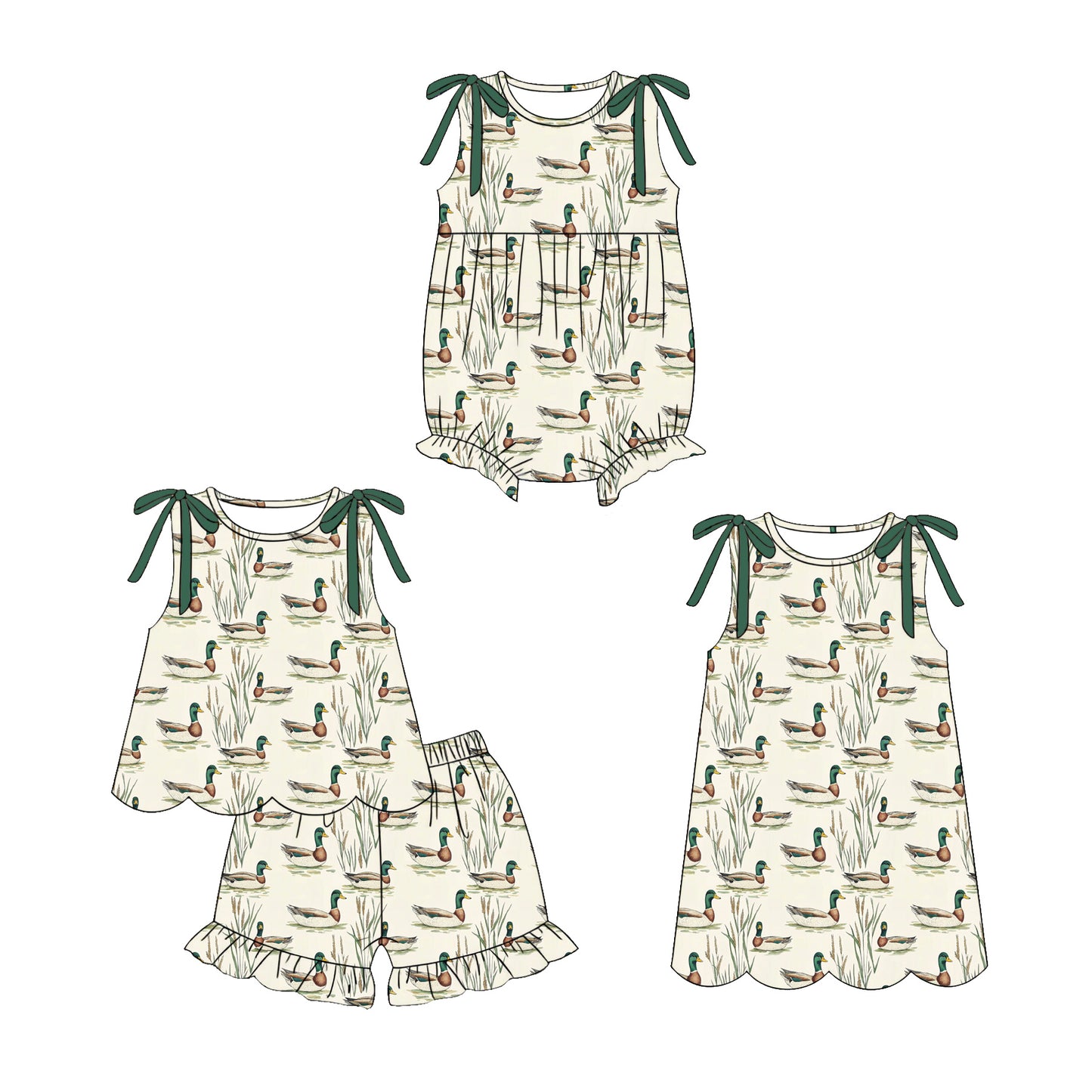 3.30 Custom moq 5 mix size Sibling Baby Girl's Duck Sleeveless Top And Short Set Cute Romper Dress for Summer