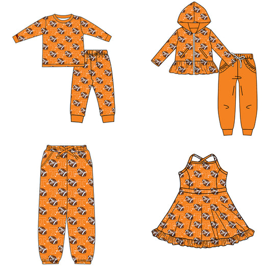 Custom moq 5 mix size milk silk summer teams baby girls clothes orange hooded long sleeve pants sets and boy sets and dress and pant-25.8.21