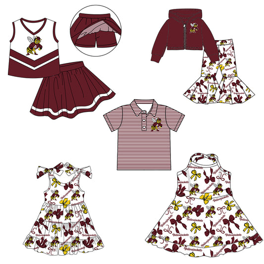 Custom moq 5 mix size milk silk summer teams baby girls clothes bow brick red hooded long sleeve pants sets and skirts sets and dress 1 and dress 2 and top-25.8.2