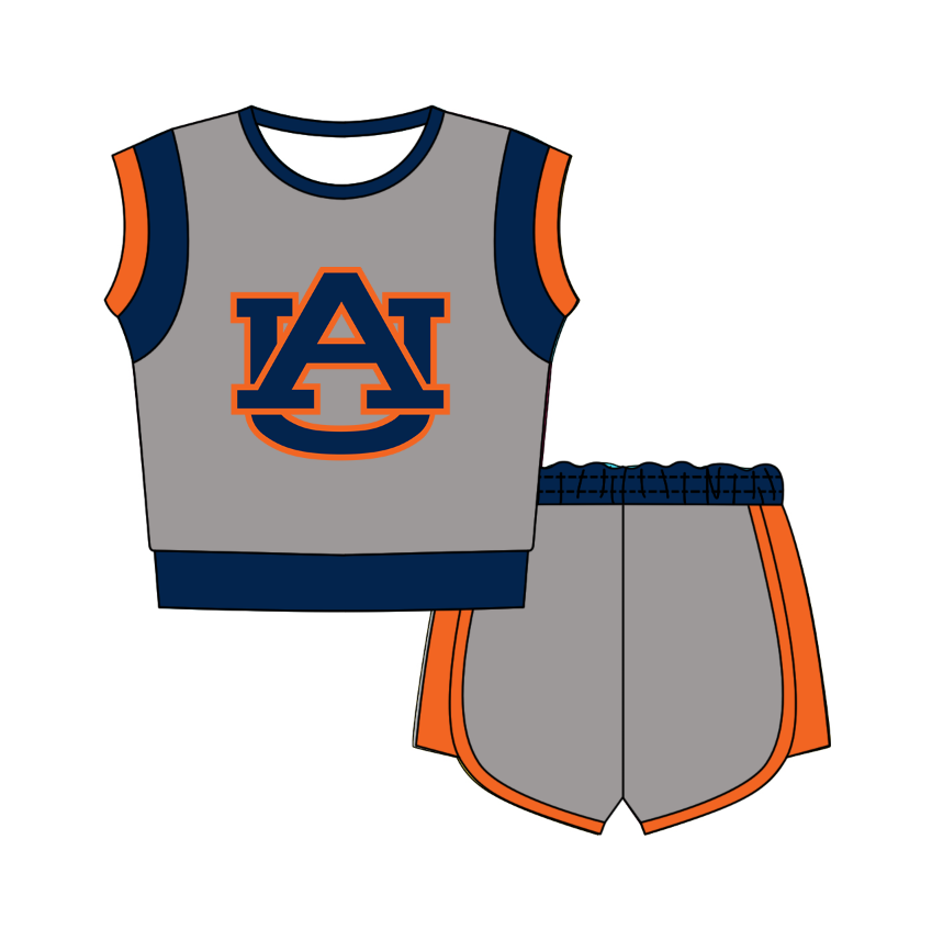 Custom moq 5 mix size milk silk summer teams Gray Sleeveless O-Neck Top And Shorts Set Cute And Comfortable Kids' Outfit