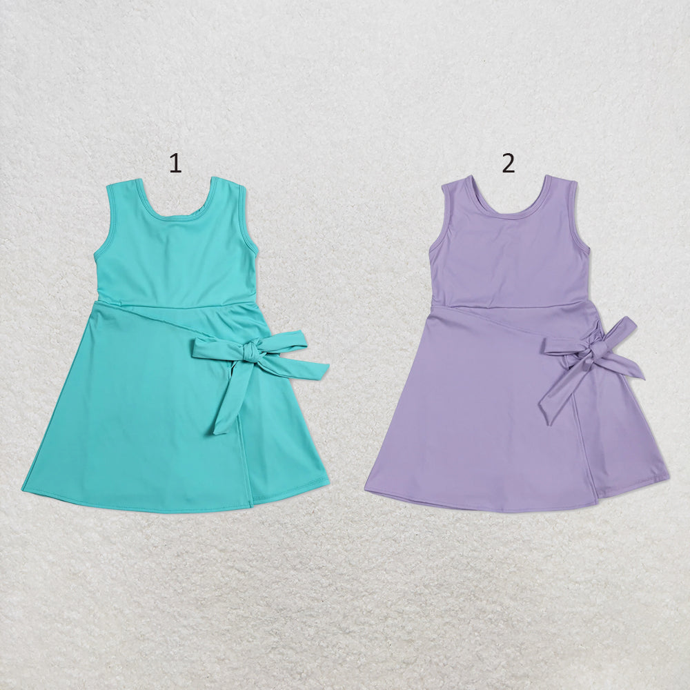 RTS NO MOQ Sibling yoga fabric cotton Baby Girls Solid Color Sleeveless Knee Length Athletic Short Dress