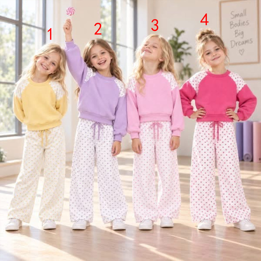 custom moq 5 mix size SETR0104 Baby Girls Eyelet Raglan Top and Ditsy Floral Drawstring Wide Leg Pants Set