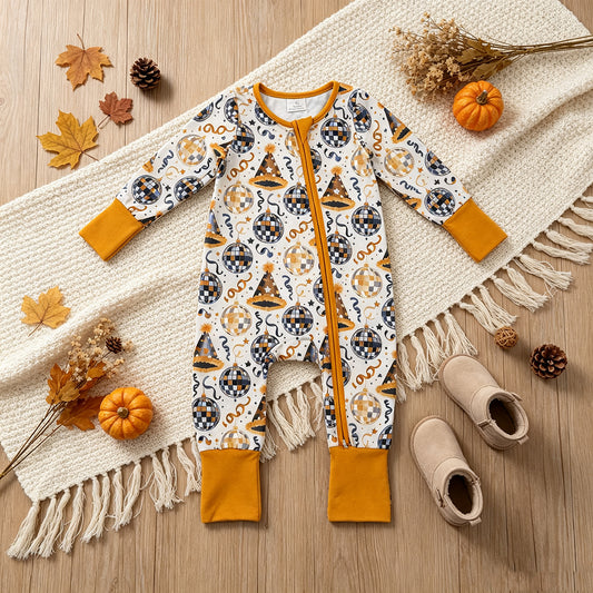 NEW RTS NO MOQ milk silk LR3212 Baby Boys Stars Lights Happy New Year Two Way Zip Convertible Holiday Long Sleeve Rompers