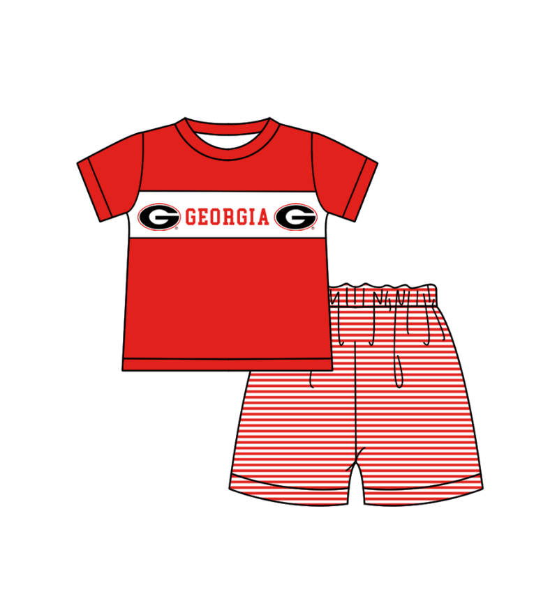 Custom moq 5 mix size milk silk summer teams baby girl boys clothes red short sleeve shorts sets 2 and brief sets and dress and rompers 2 series
