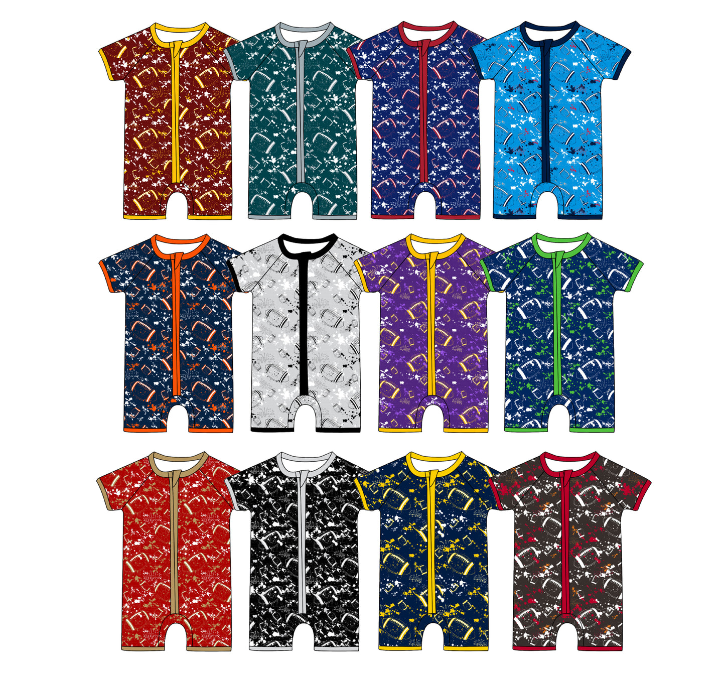Custom moq 5 mix size milk silk summer teams Baby Football Short Sleeve Zipper  Romper