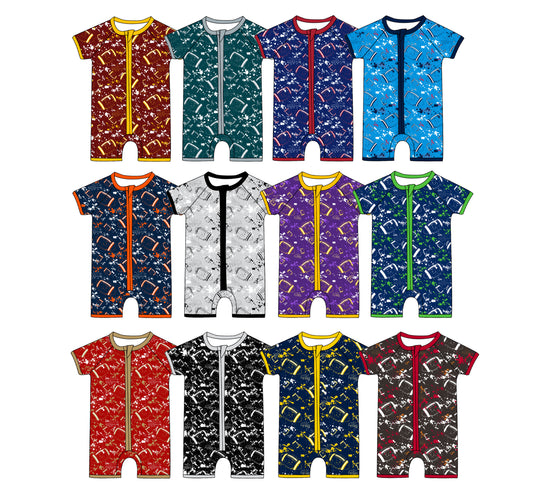 Custom moq 5 mix size milk silk summer teams Baby Football Short Sleeve Zipper  Romper