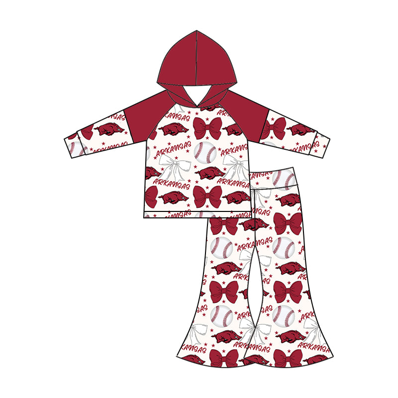 Custom moq 5 each style summer teams baby girls clothes team bow red long sleeve hooded pants sets and dress and romper-25.6.13