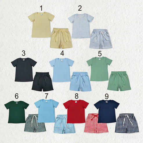 RTS NO MOQ Sibling Baby Boys Short Sleeve Shirt Top with Pockets And Shorts Clothing Set