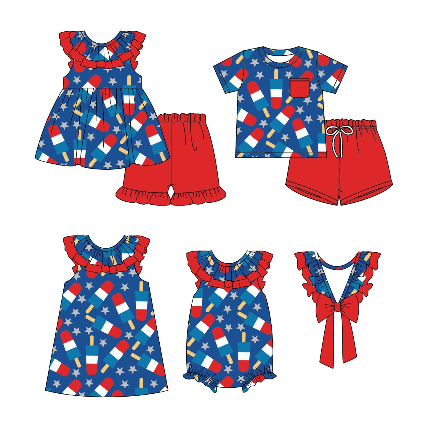 11.28 custom each style moq 5eta 4-6week Sibling Sister ice cream baby girl short sleeve shorts sets and sets 2 and girls romper and dress match design