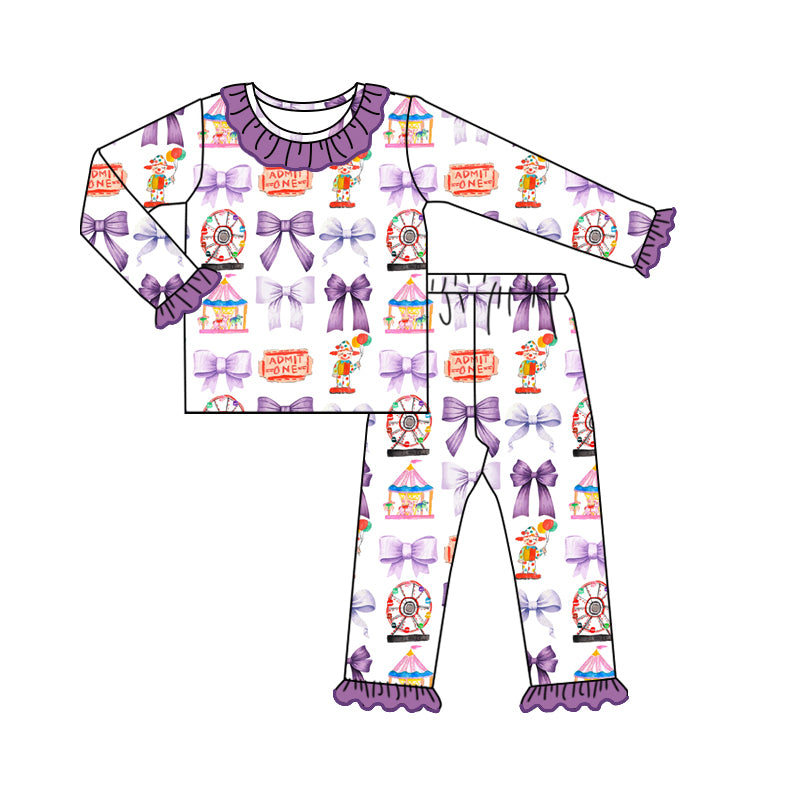 8.9 custom each style moq 5eta 4-6week Sibling Sister bow purple baby girl sets and dress and rompers match family design