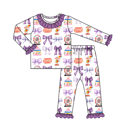 8.9 custom each style moq 5eta 4-6week Sibling Sister bow purple baby girl sets and dress and rompers match family design