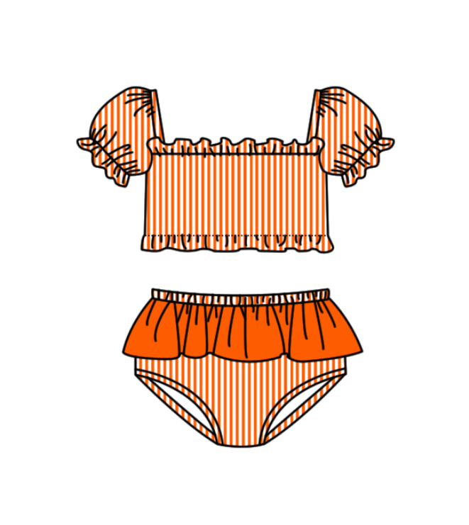 Custom moq 5 mix size milk silk summer teams baby girl boys clothes Orange Two-Piece Swimsuit Set One Piece Swimsuits boy swim trunks
