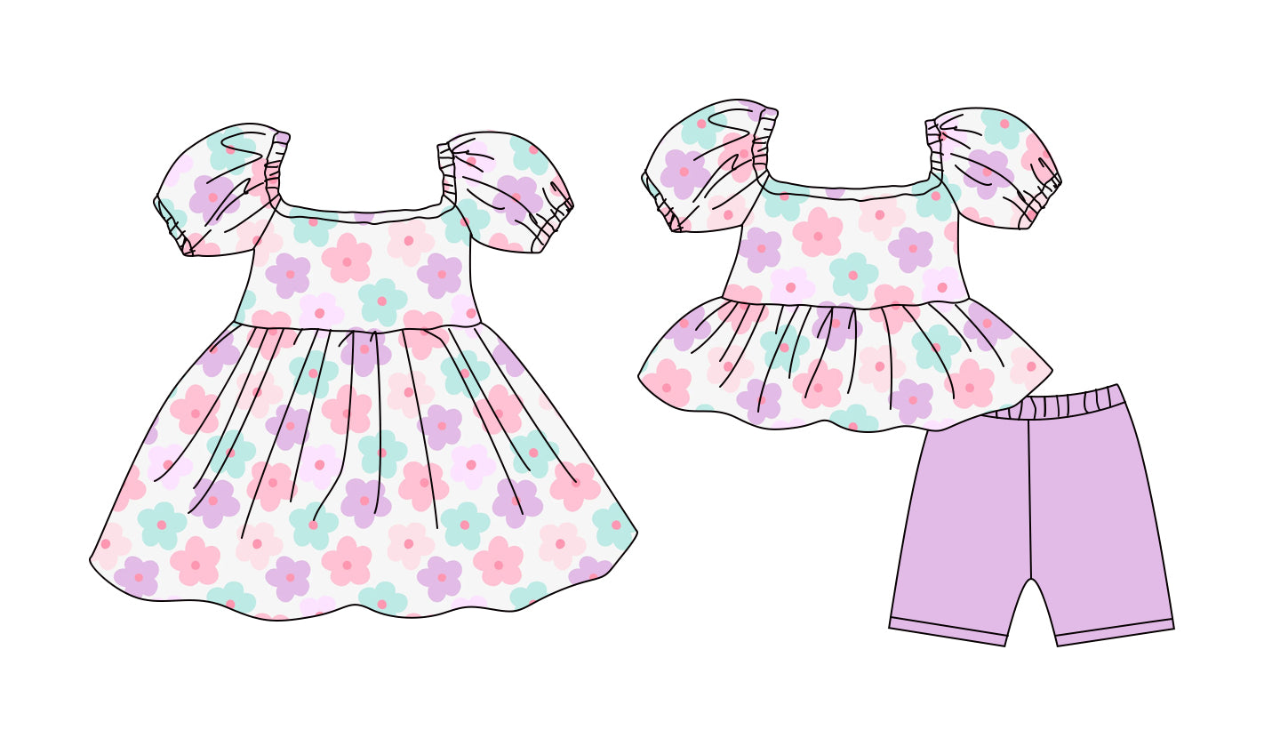 Custom moq 5 mix size Sibling Baby Girl's Purple Short-Sleeved Top And Shorts Set Cute Dress Combination for Little Ones