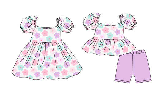 Custom moq 5 mix size Sibling Baby Girl's Purple Short-Sleeved Top And Shorts Set Cute Dress Combination for Little Ones