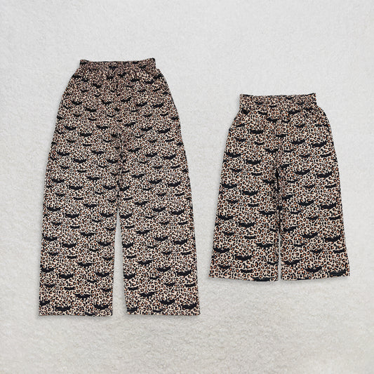 RTS NO MOQ milk silk Sibling Adult To Match Kids Halloween Leopard Bat Print Elastic Waist Wide Leg Pants Fall Casual Trousers
