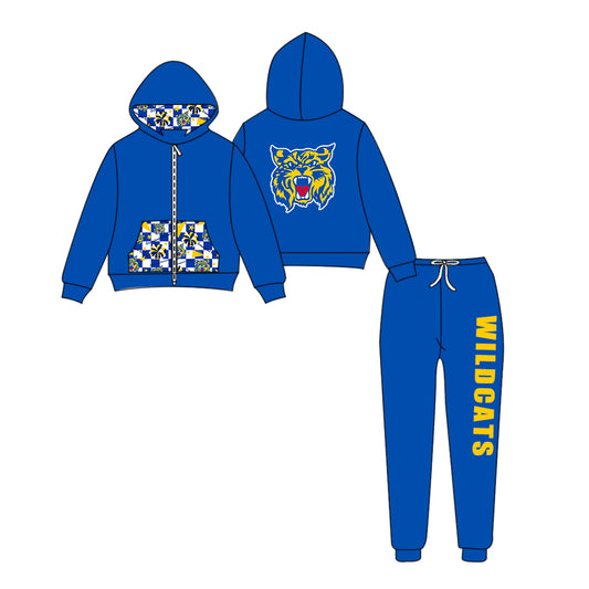 Custom moq 5 mix size eta 6-8weeks milk silk summer teams blue baby girl clothes hooded long sleeve pants sets-25.9.11