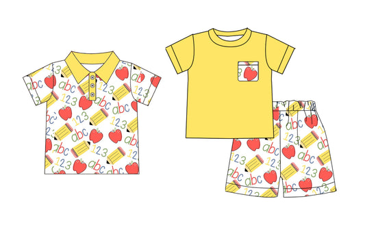 3.2 Custom moq 5 mix size Sibling Baby Boys Back To School Short-Sleeved Top And Shorts Set Short-Sleeve Polo Shirt  for Infants