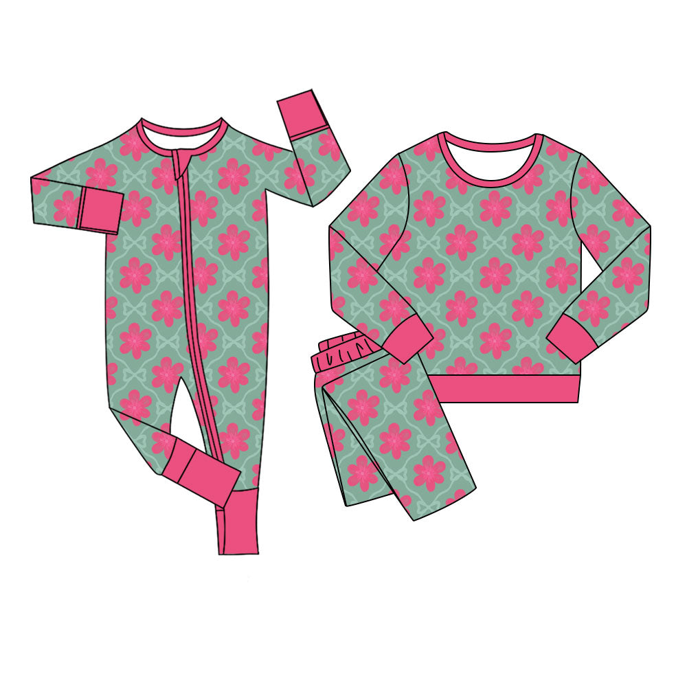 25.11.7 custom each style moq 5 eta 6-8week Sibling Sisters floral bow baby girl clothes long sleeve pants sets and romper match family design