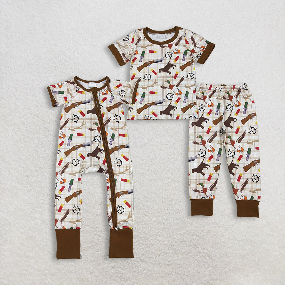 RTS NO MOQ Sibling baby boys clothes hunting short sleeve pants sets Rompers Clothes