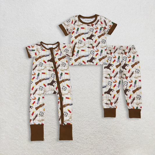 RTS NO MOQ Sibling baby boys clothes hunting short sleeve pants sets Rompers Clothes