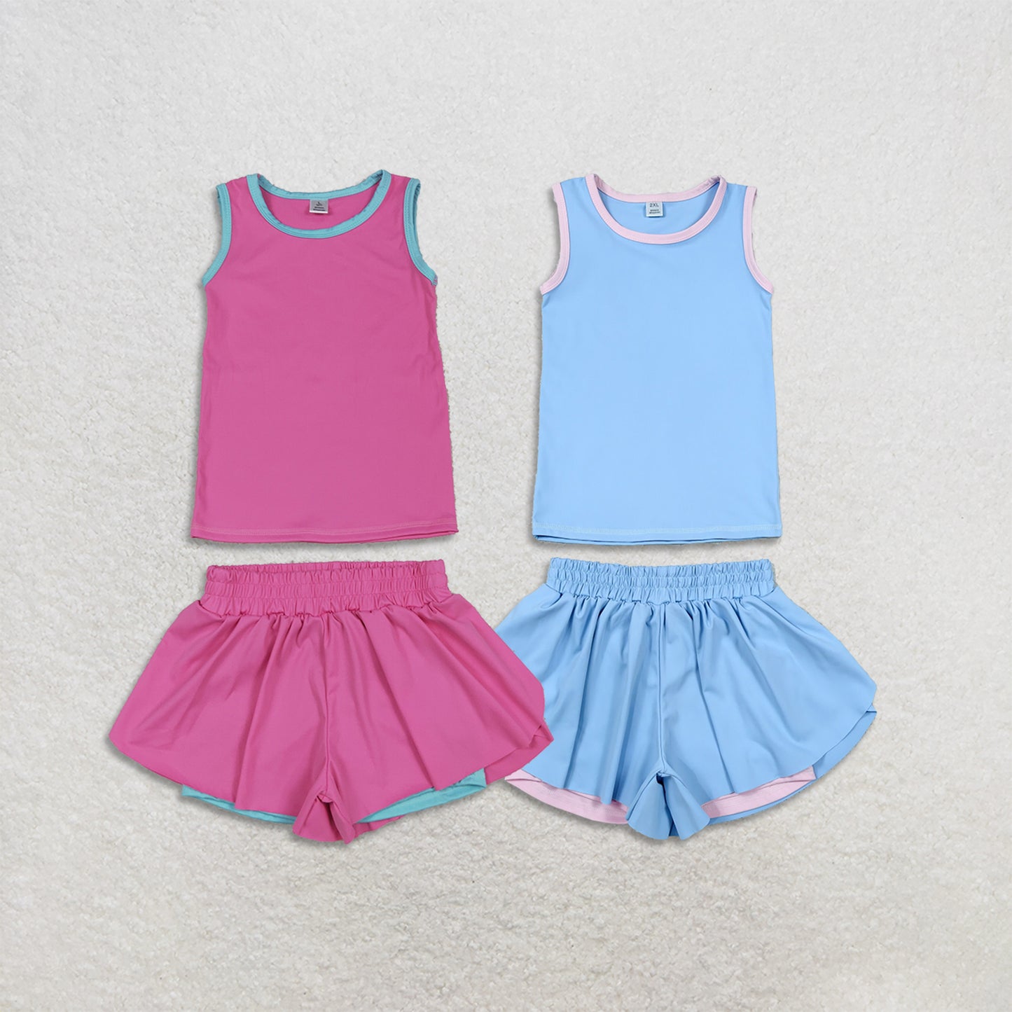 RTS NO MOQ Sibling yoga fabric cotton Baby Girls Solid Color Summer Sleeveless Vest Elastic Waist Short Pants Sports Yoga Outfits