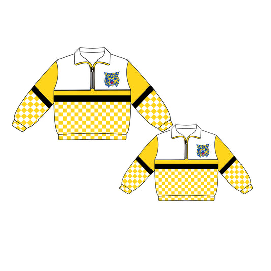 Custom moq 5 mix size milk silk summer teams Daddy and Me Yellow Checked Long Sleeve Team Pullover Tops