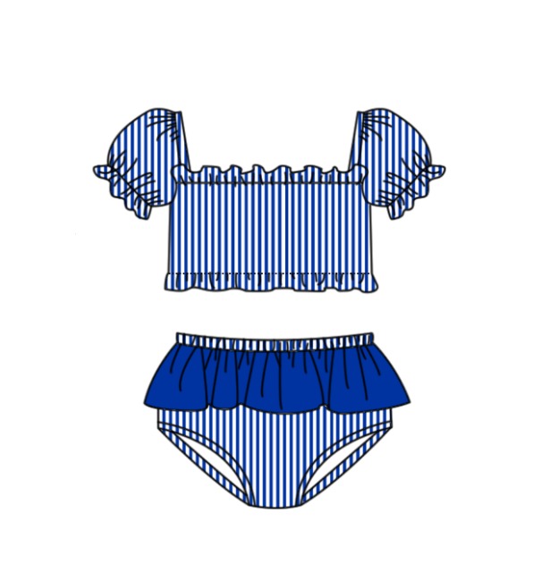 Custom moq 5 mix size milk silk summer teams baby girl boys clothes Blue Two-Piece Swimsuit Set One Piece Swimsuits boy swim trunks
