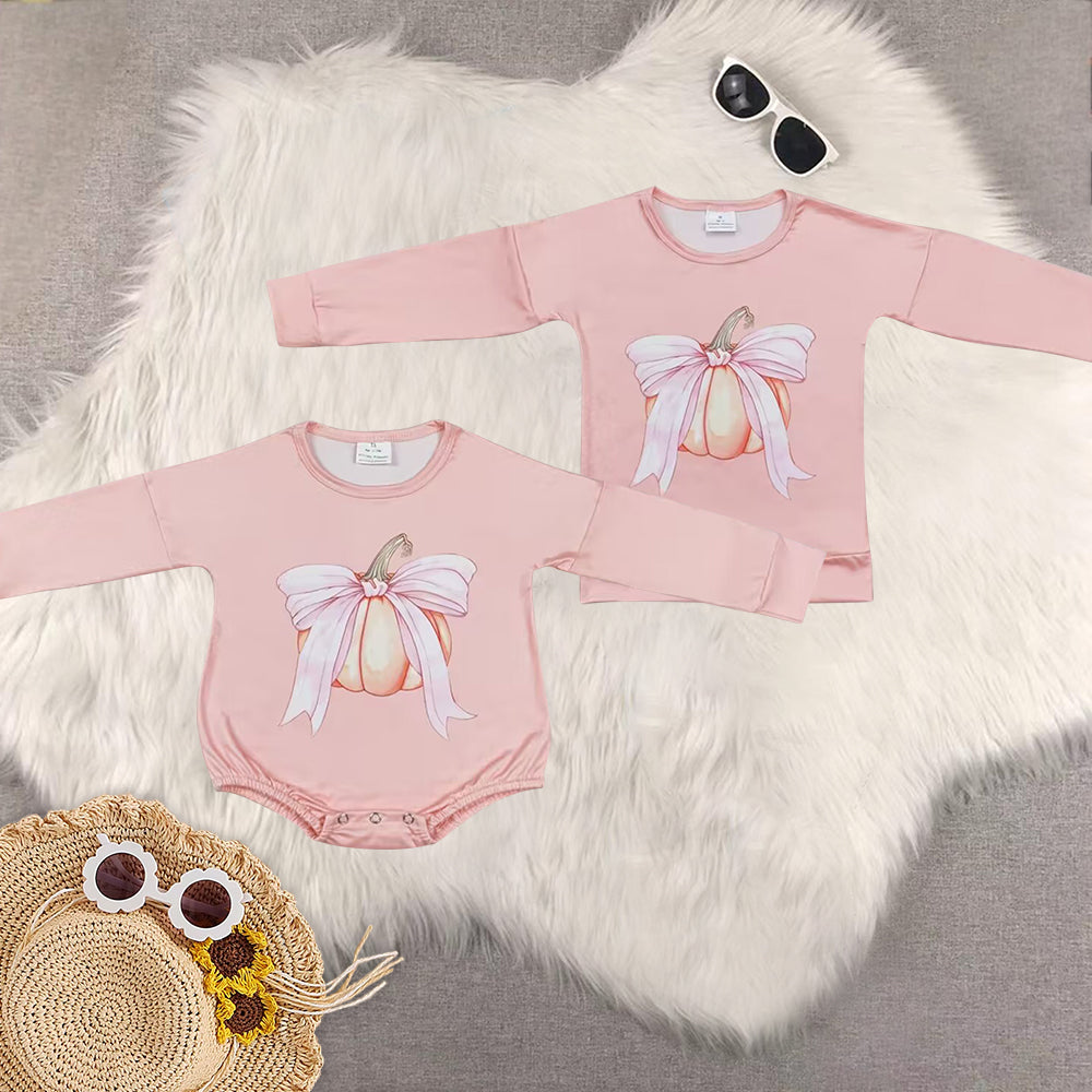 RTS Sibling baby girls halloween pumpkin long Sleeve rompers top